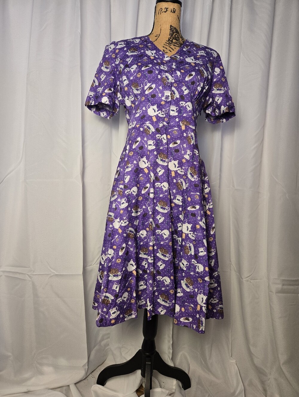Lindy Bop Purple Vintage-Inspired Fit & Flare Dress with Novelty Print